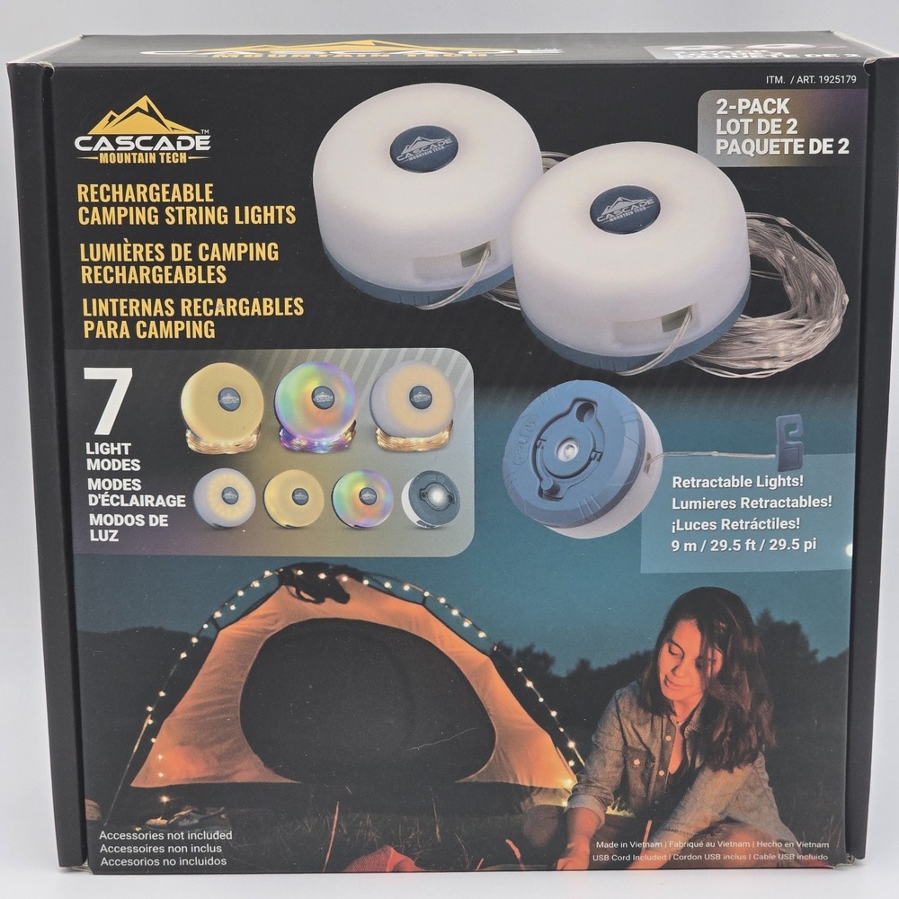 Cascade Mountain Tech Rechargeable Camping String Lights 2 Pack 29.5' New
